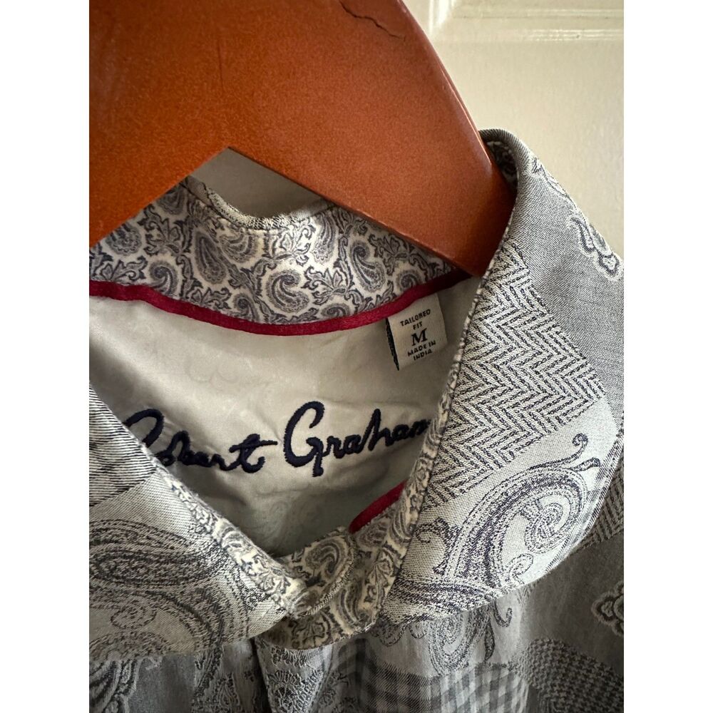 Robert Graham Men Medium Grey Plaid Paisley Patchwork Long Sleeve Sport Shirt - Picture 6 of 8